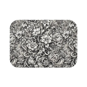 Monochromatic Large Floral Bath Mat Anti-slip Backing - Dipaliz - 24’’ × 17’’ - Mats & Rugs