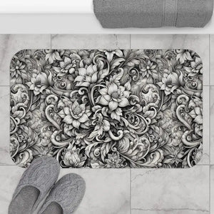 Monochromatic Large Floral Bath Mat Anti-slip Backing - Dipaliz - 34’’ × 21’’ - Mats & Rugs