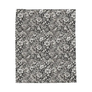 Velveteen Plush Blanket - Monochrome Floral Pattern - Dipaliz - 50’’ × 60’’ - Blankets