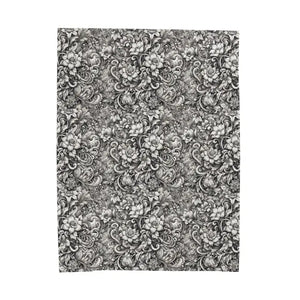 Velveteen Plush Blanket - Monochrome Floral Pattern - Dipaliz - Blankets
