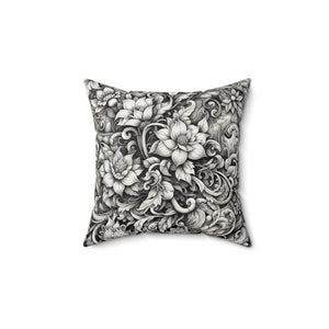Monochrome Floral Spun Pillow – Double Sided - Dipaliz - Throw Pillows