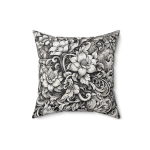 Monochrome Floral Spun Pillow – Double Sided - Dipaliz - Throw Pillows