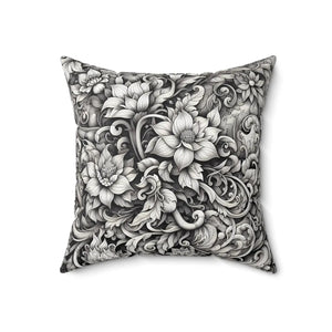 Monochrome Floral Spun Pillow – Double Sided - Dipaliz - Throw Pillows