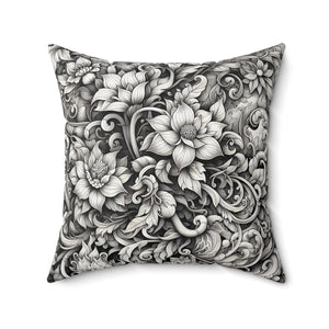 Monochrome Floral Spun Pillow – Double Sided - Dipaliz - Throw Pillows