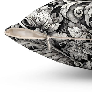 Monochrome Floral Spun Pillow – Double Sided - Dipaliz - Throw Pillows