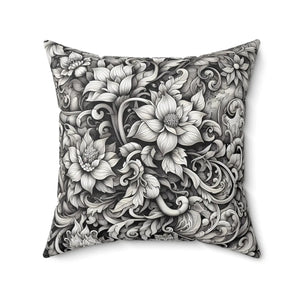 Monochrome Floral Spun Pillow – Double Sided - Dipaliz - Throw Pillows