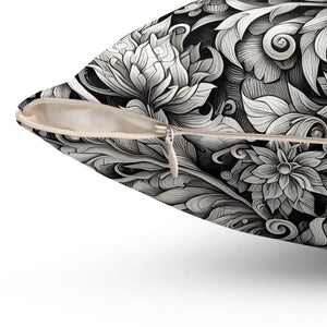 Monochrome Floral Spun Pillow – Double Sided - Dipaliz - Throw Pillows