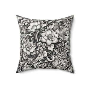 Monochrome Floral Spun Pillow – Double Sided - Dipaliz - Throw Pillows