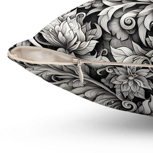Monochrome Floral Spun Pillow – Double Sided - Dipaliz - Throw Pillows