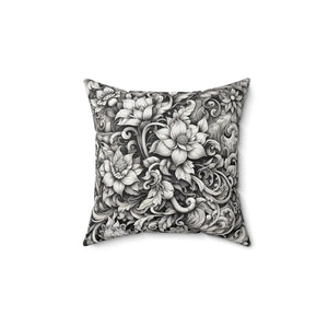 Monochrome Floral Spun Pillow – Double Sided - Dipaliz - Throw Pillows