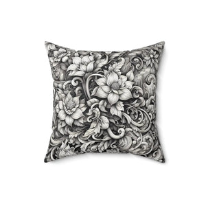 Monochrome Floral Spun Pillow – Double Sided - Dipaliz - Throw Pillows