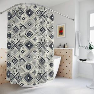 Monochrome Geometric Shower Curtain - Bold Pattern Design - Dipaliz - 71’’ × 74’’ - Curtains