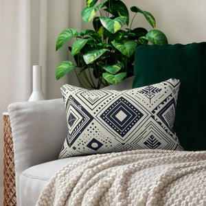 Home Decor - Monochrome Geometric Spun Polyester Lumbar Pillow - Dipaliz 20’’ × 14’’