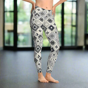 Monochrome Geometric Stretchy Leggings - Active Wear - Dipaliz