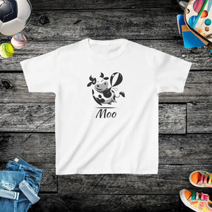 Moo-tastic Kids Heavy Cotton Tee with Vibrant Cow Print - Dipaliz - White / Xs - T-shirts