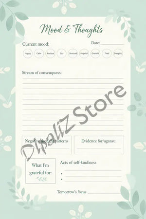 Digital Downloads - Thoughts Journal Printable - Daily Mood Tracker - Dipaliz
