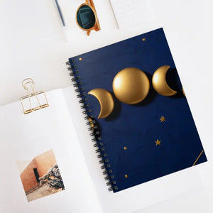 Moon Phase Spiral Notebook - Gold Celestial Ruled Journal - Dipaliz - one Size - Paper Products