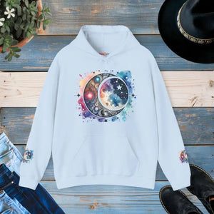 Moon Phases Hooded Sweatshirt - Stars Night Sky Design - Dipaliz - Light Blue / s - Sweatshirts