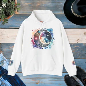 Moon Phases Hooded Sweatshirt - Stars Night Sky Design - Dipaliz - White / s - Sweatshirts