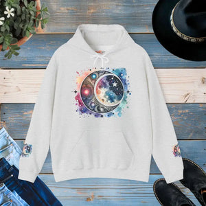 Moon Phases Hooded Sweatshirt - Stars Night Sky Design - Dipaliz - Ash / s - Sweatshirts