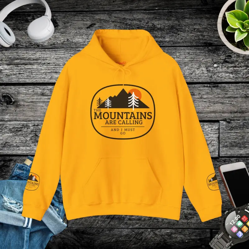 Mountains are Calling: Cozy Unisex Hooded Sweatshirt - Gold / s Hoodie