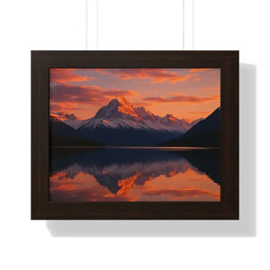 Sunset Mountain Scene Canvas Wrap Framed Horizontal Print - Dipaliz - 14″ x 11″ / Walnut - Prints