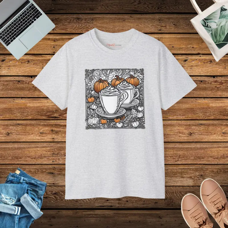 Cozy Up in a Pumpkin Spice Latte Cotton Tee - Ash / s T-shirt