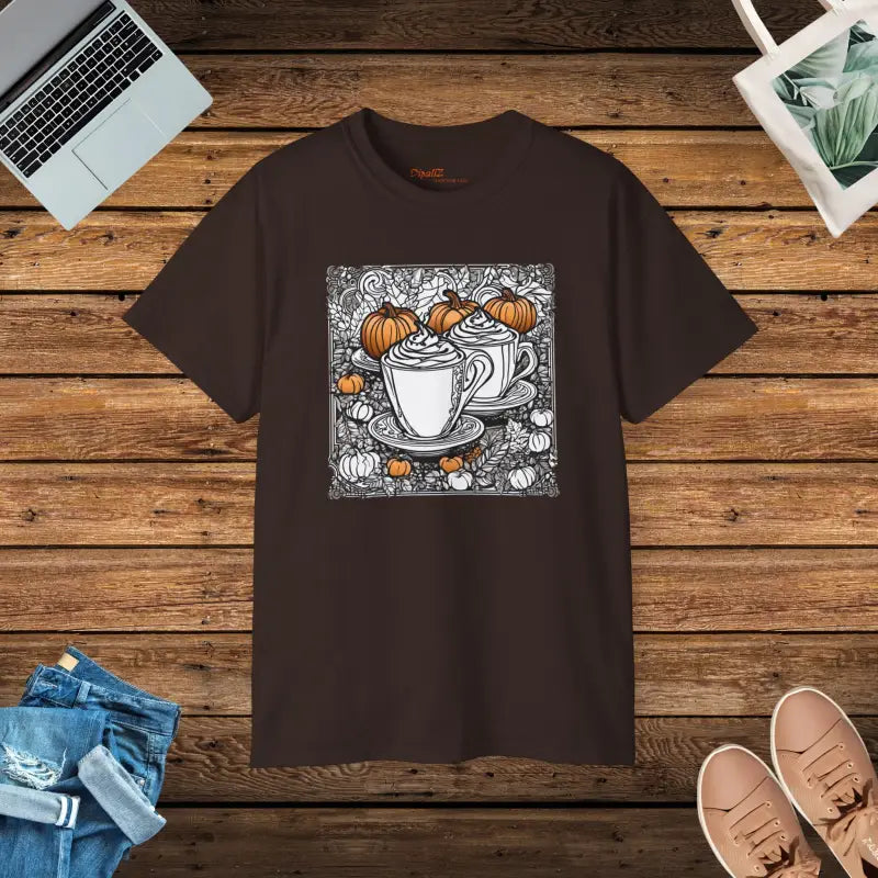 Cozy Up in a Pumpkin Spice Latte Cotton Tee - Dark Chocolate / s T-shirt