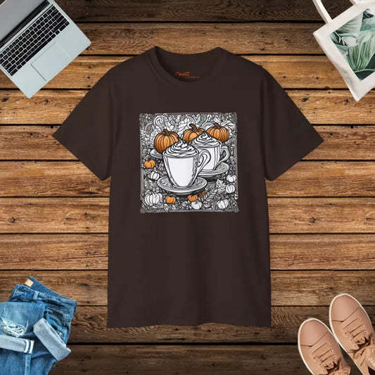 Cozy Pumpkin Spice Latte Cotton Tee - Dark Chocolate / s T-shirt