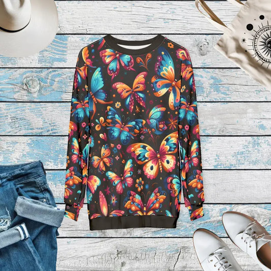 Unisex Sweatshirt: Vibrant Multi-colored Butterflies Design - Xs All Over Prints