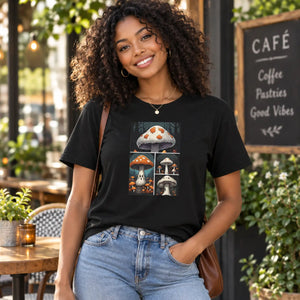Dipaliz spooky forest mushrooms tee airlume cotton crew - t-shirts