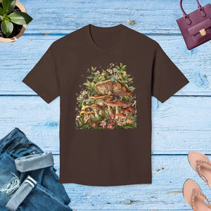 Cottage Core Mushrooms T-shirt - Whimsical Cotton Tee - Dipaliz - Chocolate / s - T-shirts