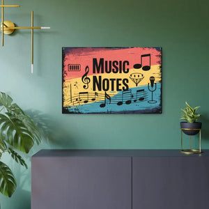 Vintage Music Note Metal Art Sign White Aluminum Nostalgic Decor - 30″ x 20″ (horizontal) / 0.12’’ - Novelty Signs