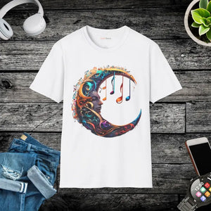 Musical Notes Unisex Softstyle T-shirt Moon Design - Dipaliz - White / s - T-shirts