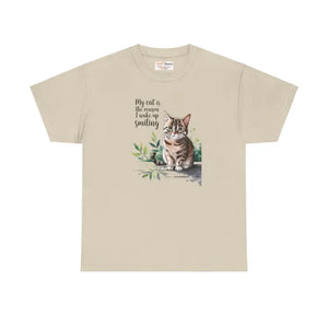 Heavy Cotton Tee for Cat Lovers - Wake Up Smiling Unisex - Dipaliz - Sand / s - T-shirts