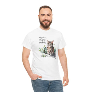 Heavy Cotton Tee for Cat Lovers - Wake Up Smiling Unisex - Dipaliz - T-shirts