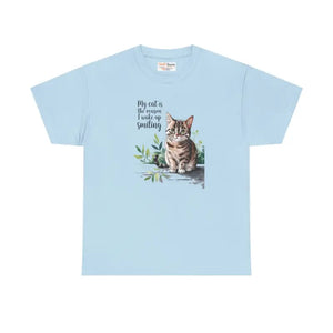 Heavy Cotton Tee for Cat Lovers - Wake Up Smiling Unisex - Dipaliz - T-shirts
