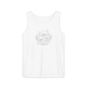 Mystic Mushroom Tank Top - Botanical Psychedelic Graphic - White / Xs