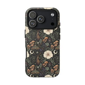 Mystic Night Floral Phone Case, Moon Moths & Mushroom Pattern Tough - Mobile Cases