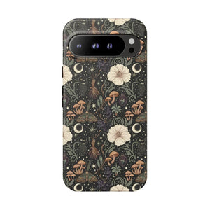Mystic Night Floral Phone Case, Moon Moths & Mushroom Pattern Tough - Mobile Cases