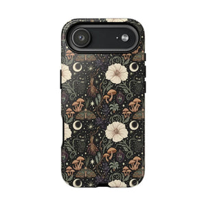 Mystic Night Floral Phone Case, Moon Moths & Mushroom Pattern Tough - Mobile Cases