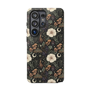 Mystic Night Floral Phone Case, Moon Moths & Mushroom Pattern Tough - Mobile Cases