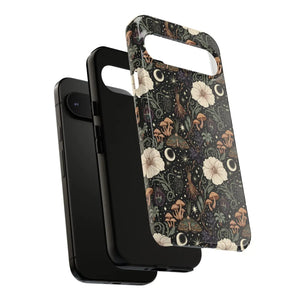 Mystic Night Floral Phone Case, Moon Moths & Mushroom Pattern Tough - Mobile Cases