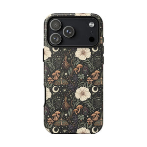 Mystic Night Floral Phone Case, Moon Moths & Mushroom Pattern Tough - Mobile Cases
