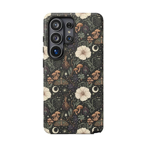 Mystic Night Floral Phone Case, Moon Moths & Mushroom Pattern Tough - Mobile Cases
