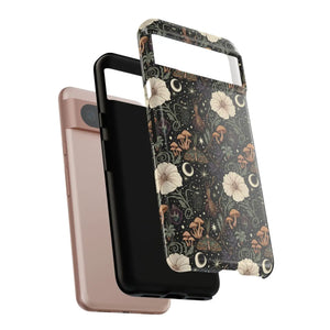 Mystic Night Floral Phone Case, Moon Moths & Mushroom Pattern Tough - Mobile Cases