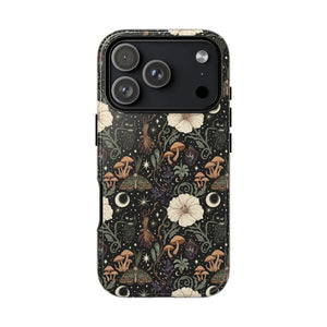 Mystic Night Floral Phone Case, Moon Moths & Mushroom Pattern Tough - Mobile Cases