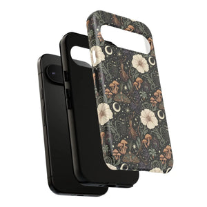 Mystic Night Floral Phone Case, Moon Moths & Mushroom Pattern Tough - Mobile Cases