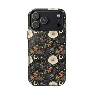 Mystic Night Floral Phone Case, Moon Moths & Mushroom Pattern Tough - Mobile Cases