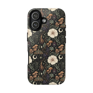 Mystic Night Floral Phone Case, Moon Moths & Mushroom Pattern Tough - Mobile Cases